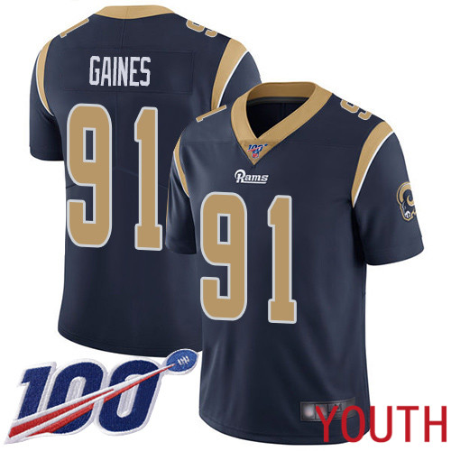 Los Angeles Rams Limited Navy Blue Youth Greg Gaines Home Jersey NFL Football #91 100th Season Vapor Untouchable